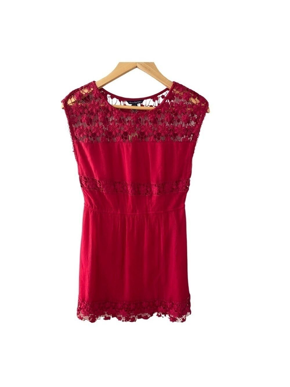 American Eagle Fuchsia PinkA-Line Elastic Waist Crochet Detail Dress NWT Size XS
